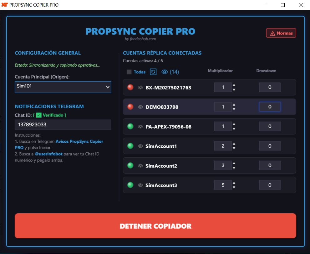 PropSync Copier PRO Interfaz